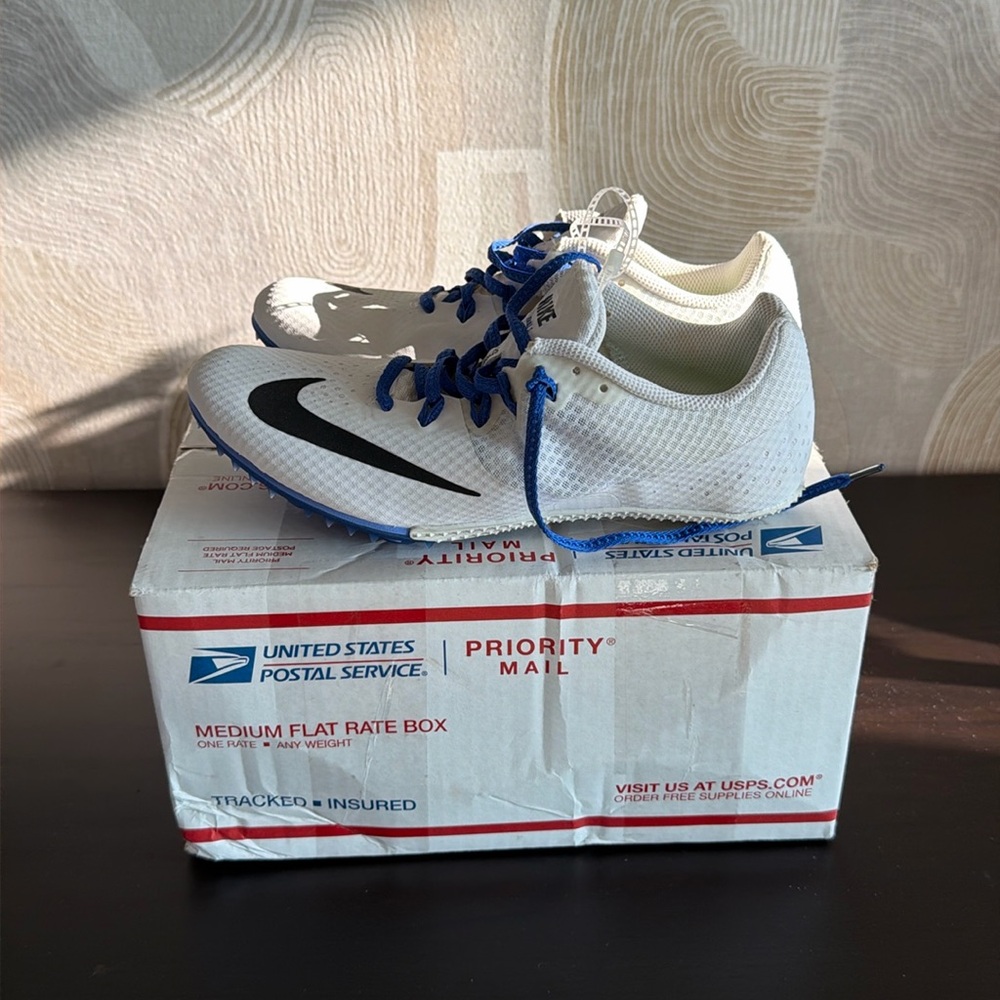 Nike Rival S Track Spikes white with Blue bottoms